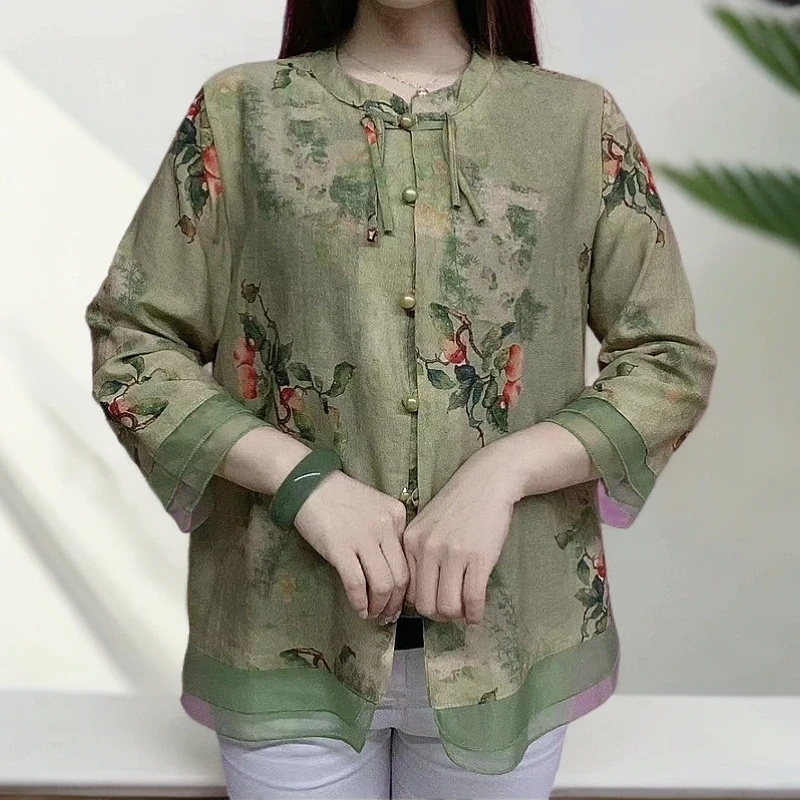 8871-妈妈中式国风小衫新款中老年七分上衣减龄气质【 C16-1-2】