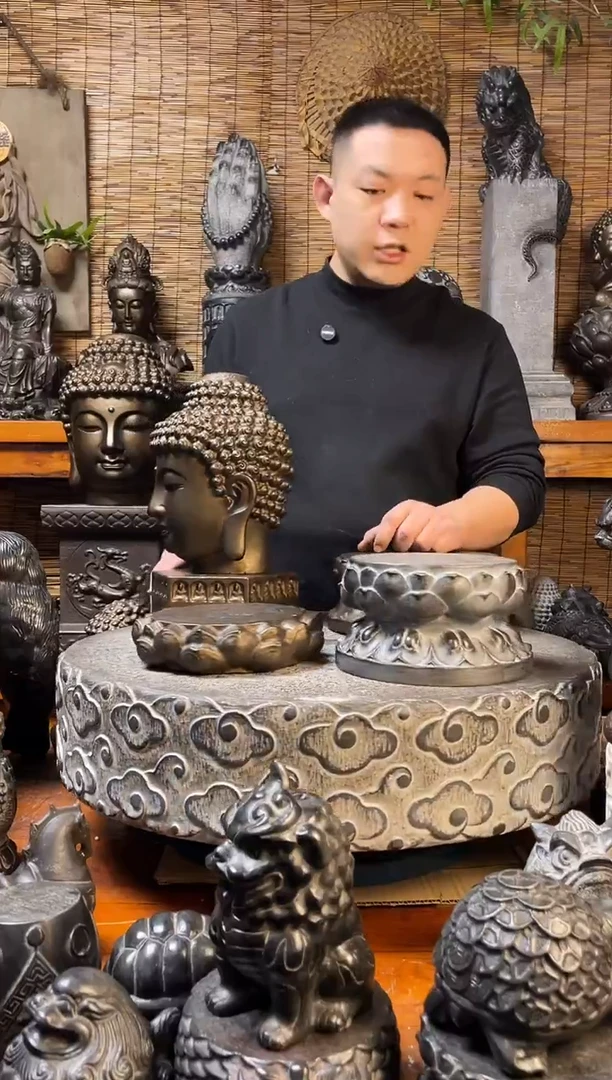 石材天然青石雕刻莲花底座