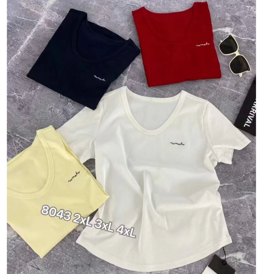 8043刺绣字母女士夏季正肩短袖