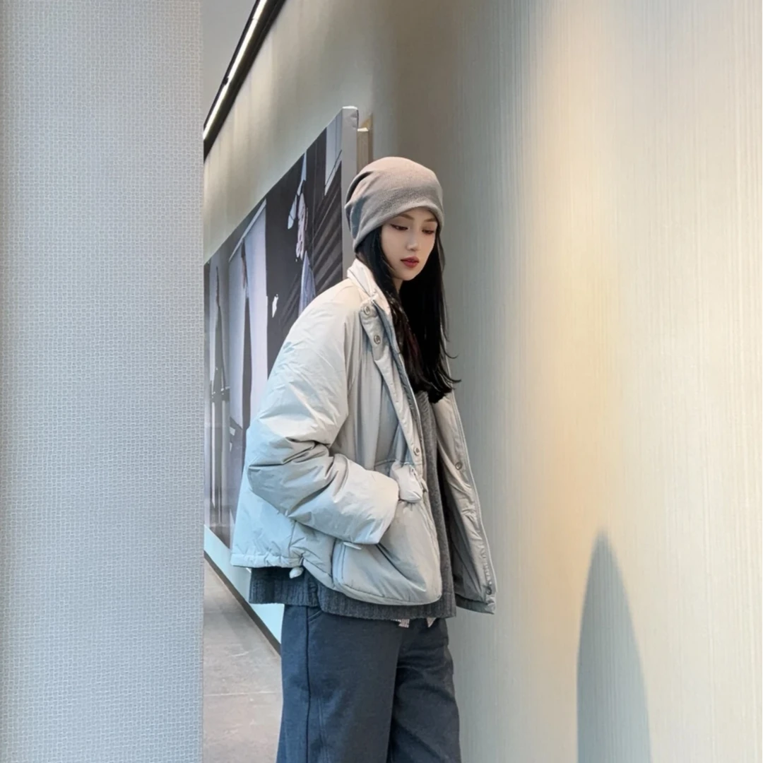 AMASS/阿玛施热力感立领简约纯色厚款长袖棉服保暖夹克女 5400851