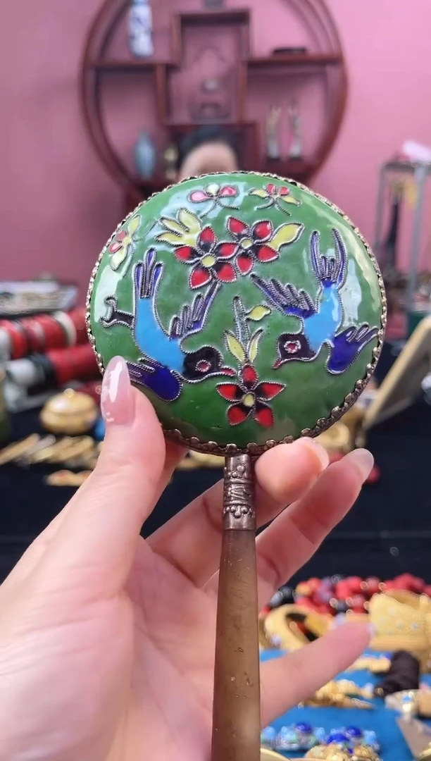 非遗 景泰蓝手持镜 绿