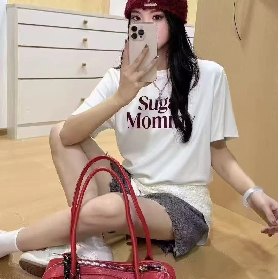 959番外秋季新款时尚创意字母印花百搭显瘦磨毛短袖T恤女