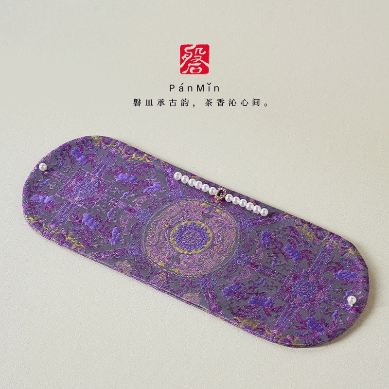 磐皿｜景德镇·熹语·八达宝相拱月茶席晕色圆形干泡茶席复古茶桌垫