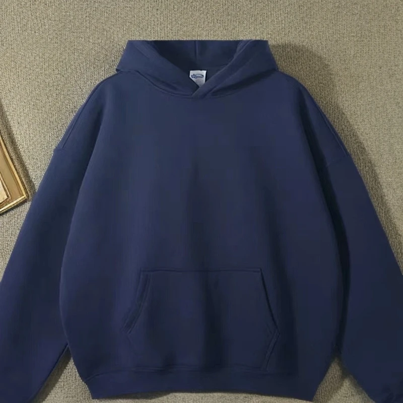 纯色连帽卫衣秋冬2023新款运动百搭宽松慵懒风厚套头加绒加厚卫衣