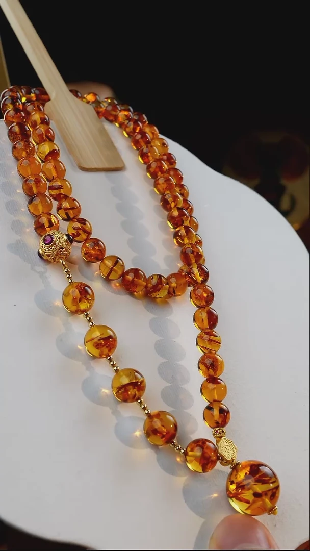 未镶嵌颈饰琥珀14+花珀设计款项链
