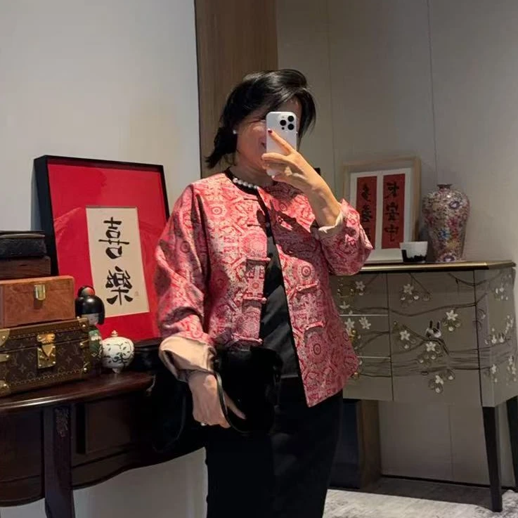 Fen姐|【红颜一笑】非遗八大晕宋锦新中式国风红色盘扣外套25120