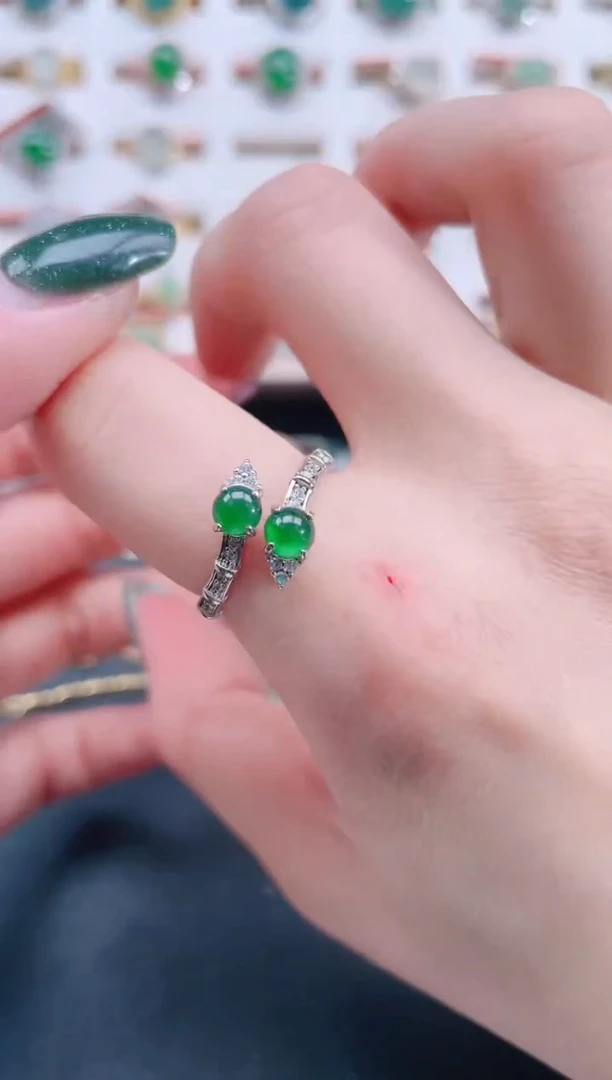 银S925镶嵌戒指翡翠天然翡翠