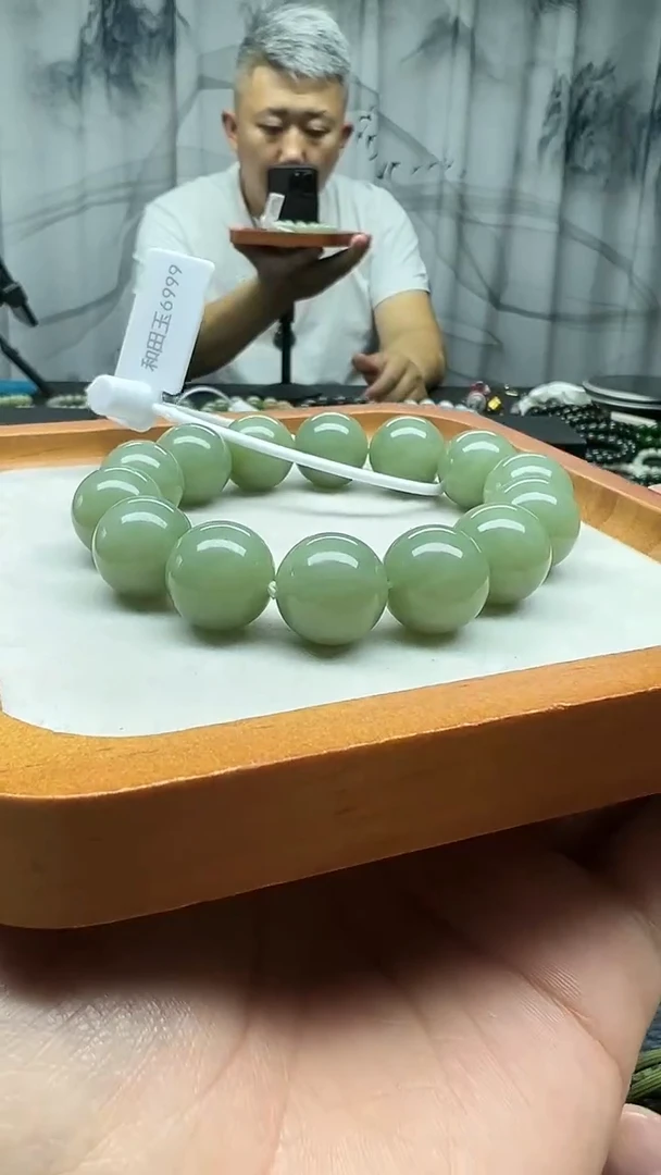 手串未镶嵌和田玉鸭蛋青卡16纯天然拍一发一