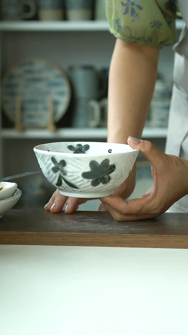 微瑕有田烧手作野绘集米饭碗12.5cm@4-2@