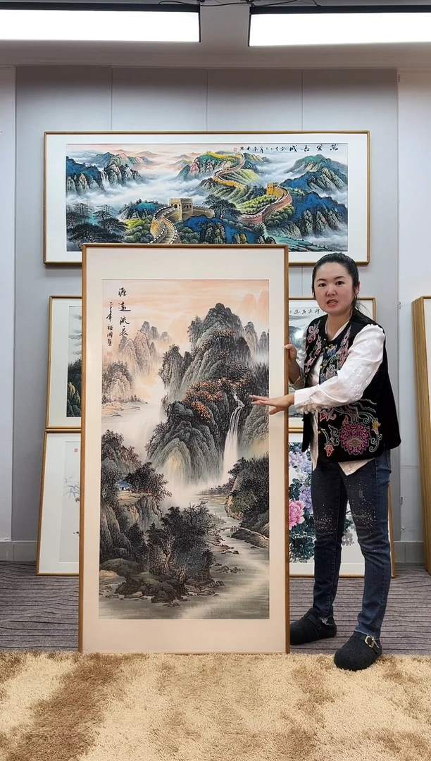 国画快****齐手绘山水中堂162*82尺寸