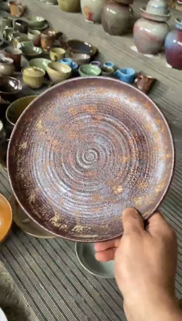 浪鬼柴烧釉绘柴烧系列八*盘子