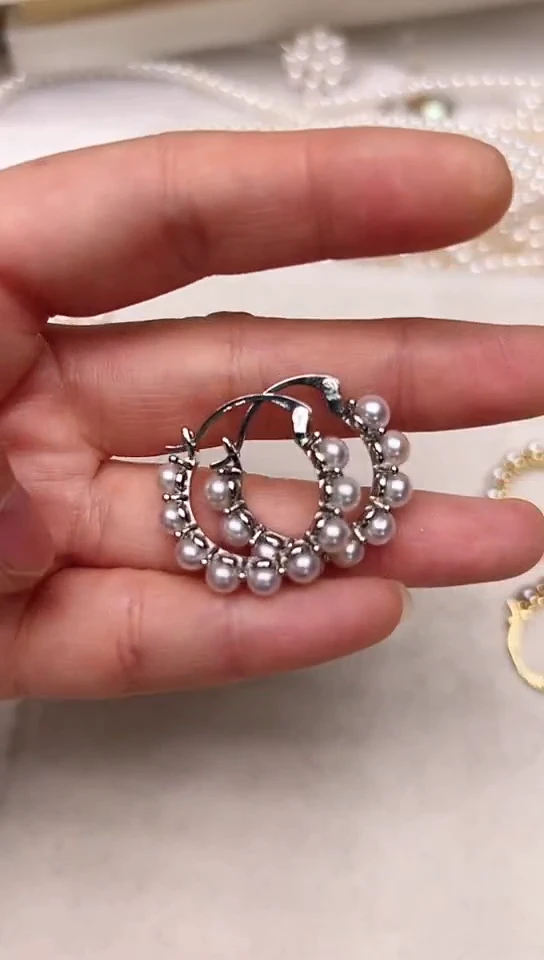 【闪购商品】淡水珍珠耳饰合金银色甜甜圈