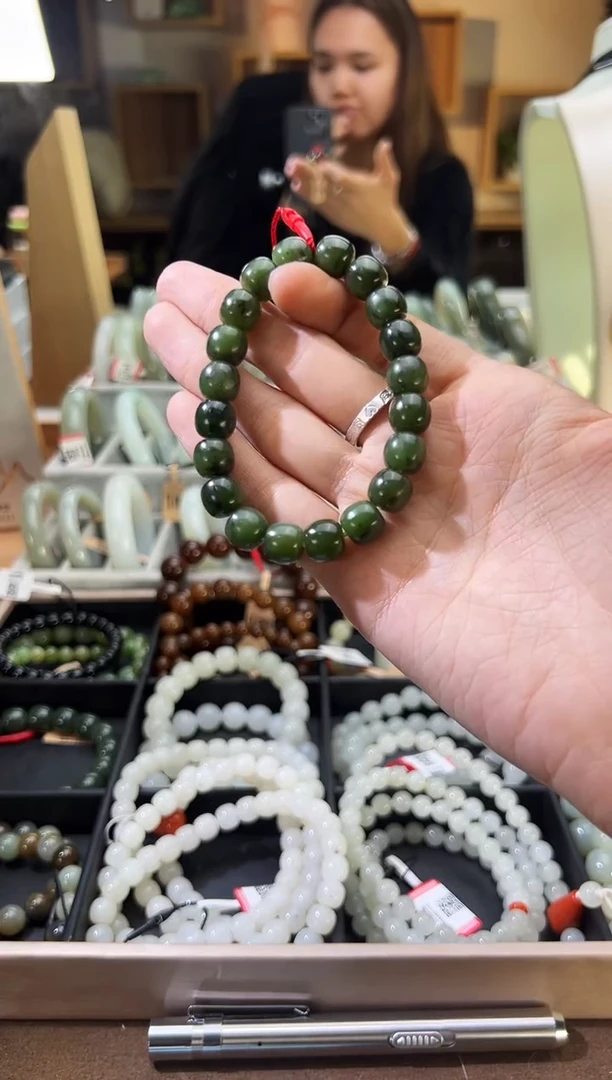 未镶嵌手串和田玉木孜塔格碧玉老型珠手串卡9x10