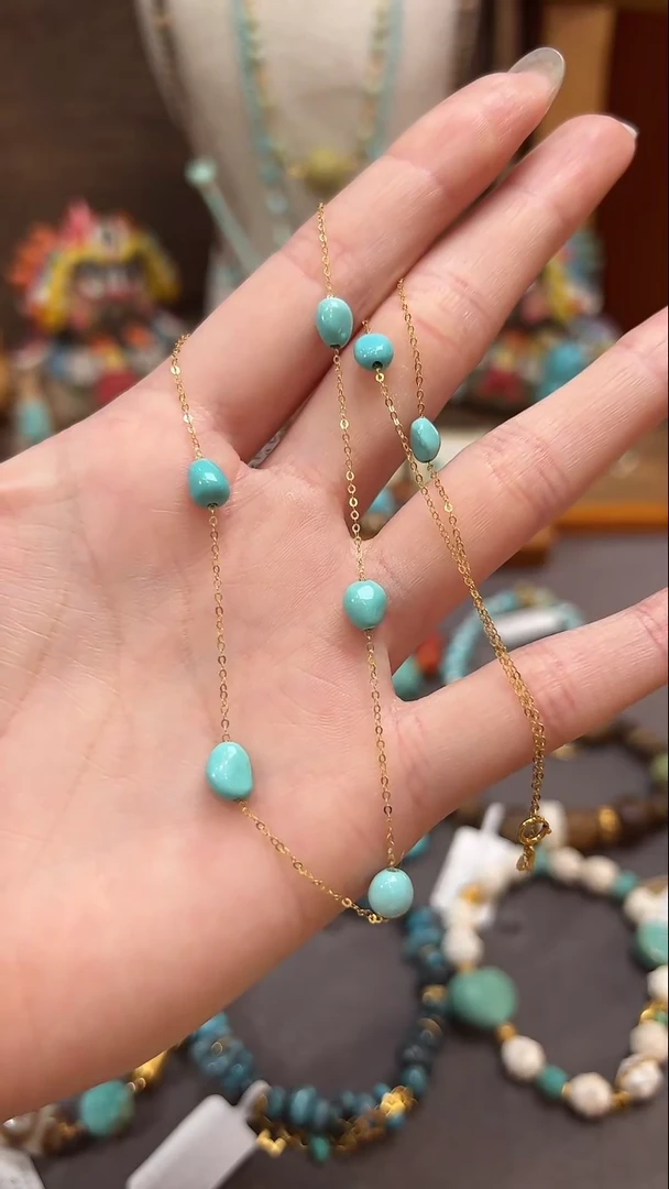 绿松石18K金镶嵌颈饰绿松石项链