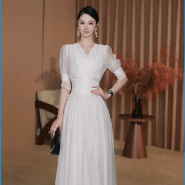 东东定制【风清月白】25年夏季新品时尚显瘦百搭短袖连衣裙