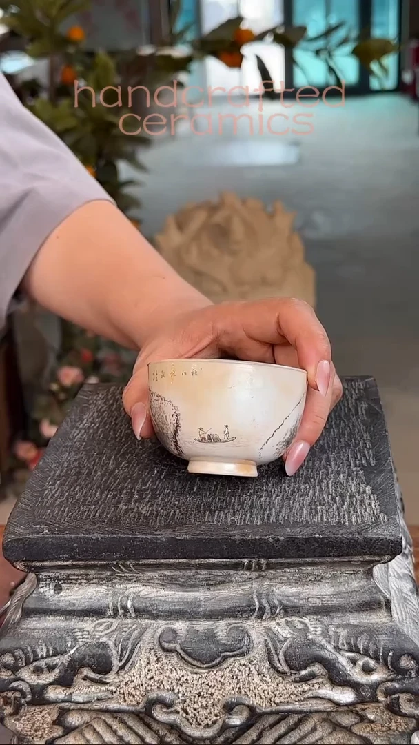 柴烧手工釉上彩水墨柴烧
