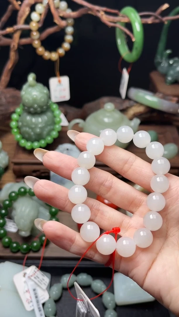 手串未镶嵌和田玉卡12青海白玉 圆珠9010494