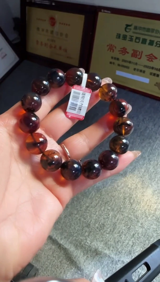 手串琥珀未镶嵌#29缅甸琥珀星际蓝翁珀手串14mm