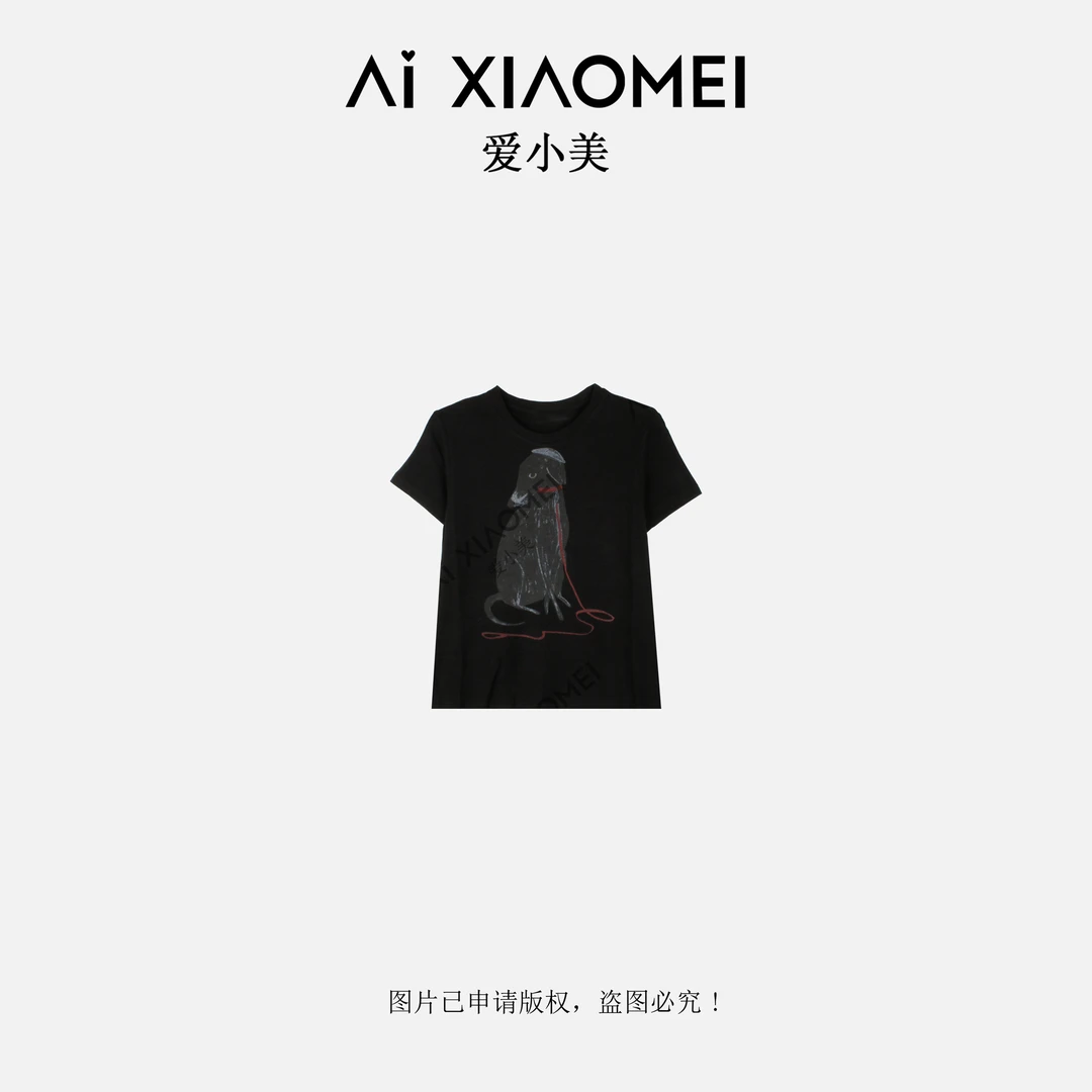 【黑狗】美式复古印花短袖T恤修身显瘦夏季新品上衣SY-2709