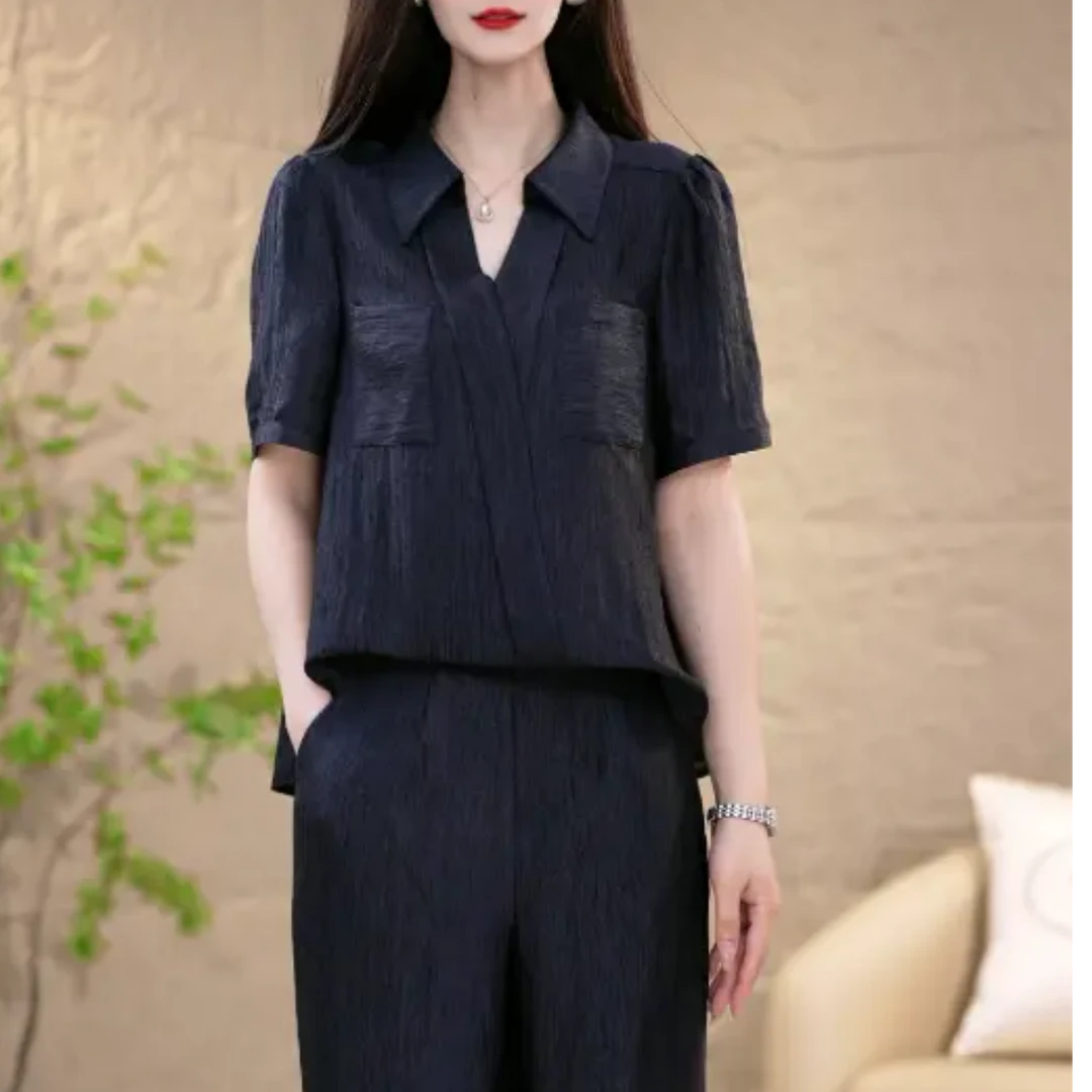 夏季简约时尚减龄气质优雅套装两件套M-4XL