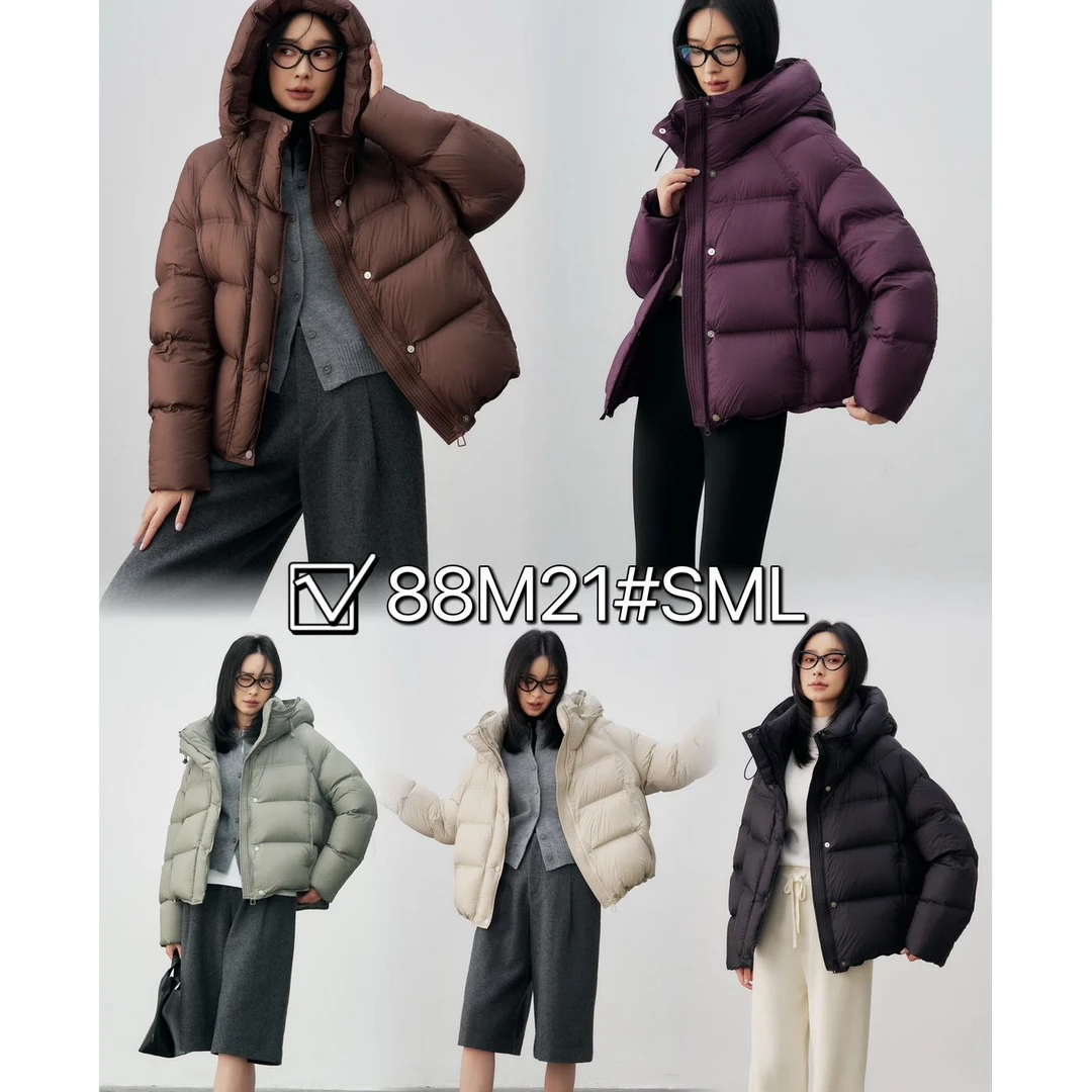 2024泡芙90白鸭绒短款时尚情侣连帽宽松保暖立领冬季休闲潮流