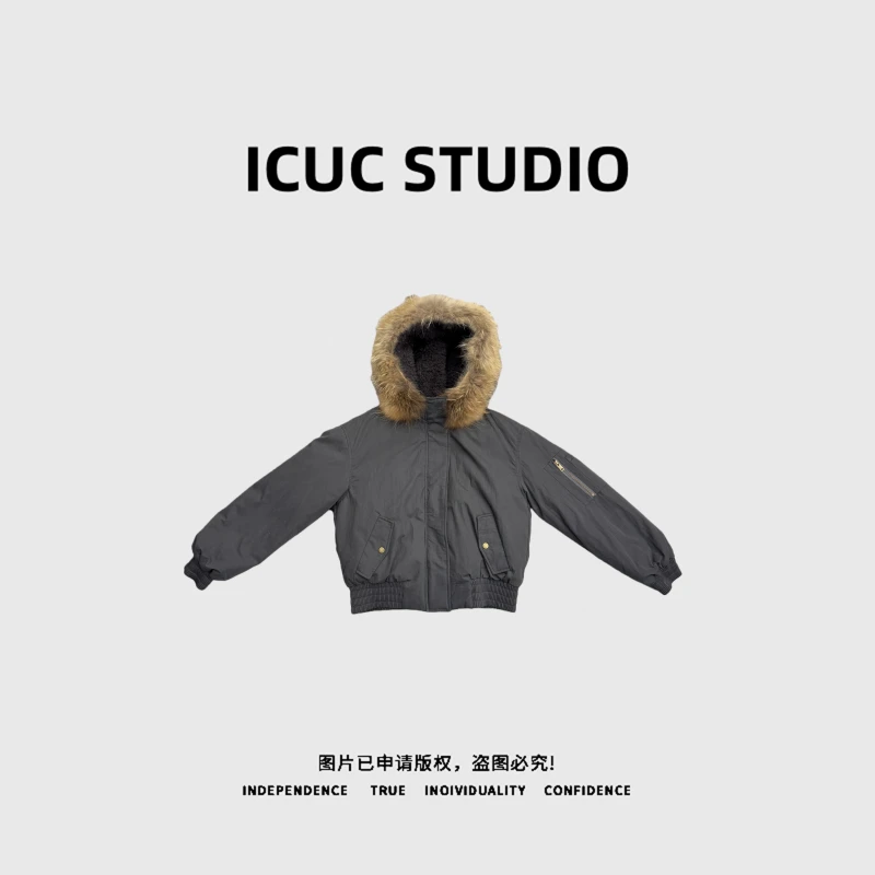 ICUC STUDIO-"冬日恋岛"90白鹅绒可拆卸毛领派克羽绒服6809