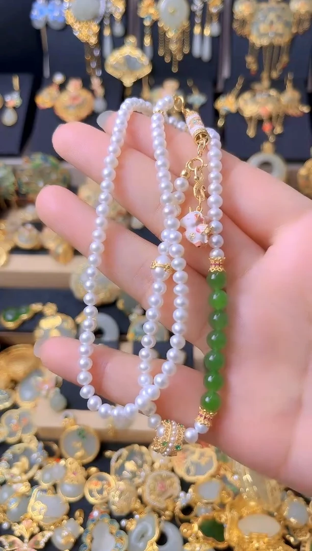 银S925镀金镶嵌珠串淡水珍珠DIY 珠串