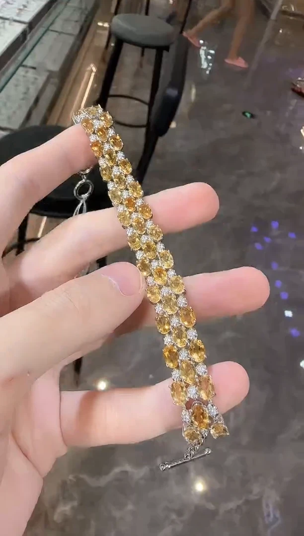 银S925镶嵌手链黄晶豪镶高级款