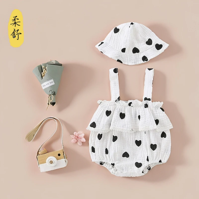 婴儿衣服夏装婴幼儿吊带连体衣可爱女宝宝哈衣夏季薄款送太阳帽