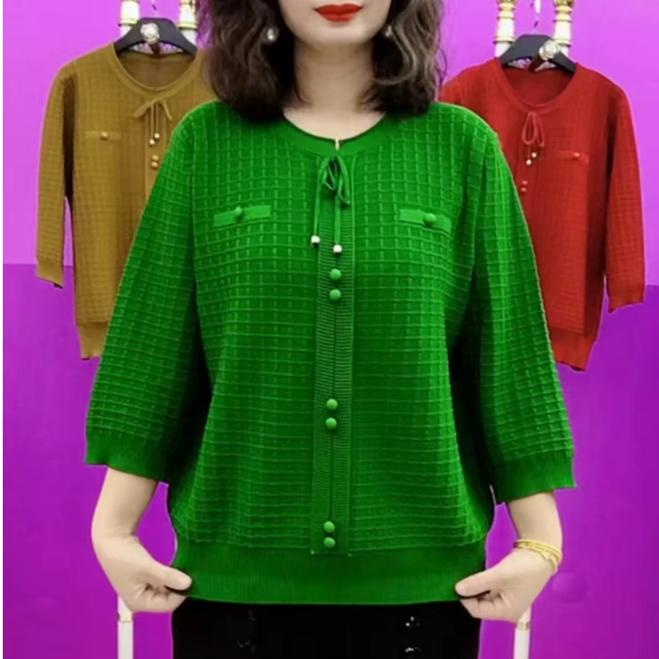 2025春秋新款时尚纯色百搭七分袖小衫气质简约休闲显瘦宽松上衣女