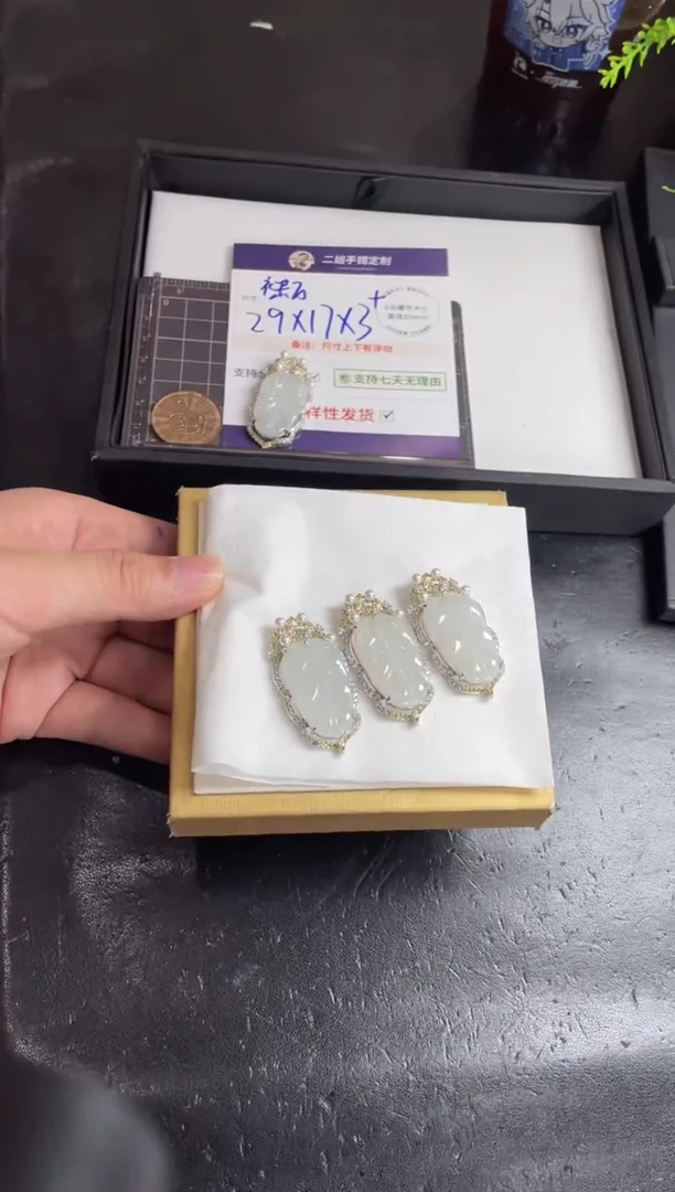 银S925镶嵌挂件翡翠银镶叶子FL6配绳/多样性发其一CP