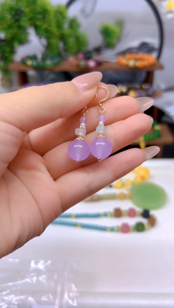 翡翠14K金镶嵌耳饰E822