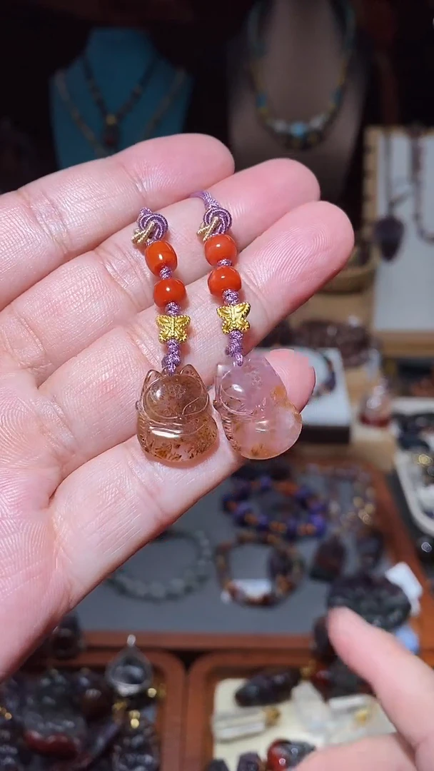 水晶珠宝半成品未镶嵌极光紫钛凤九挂件，多样性发一个