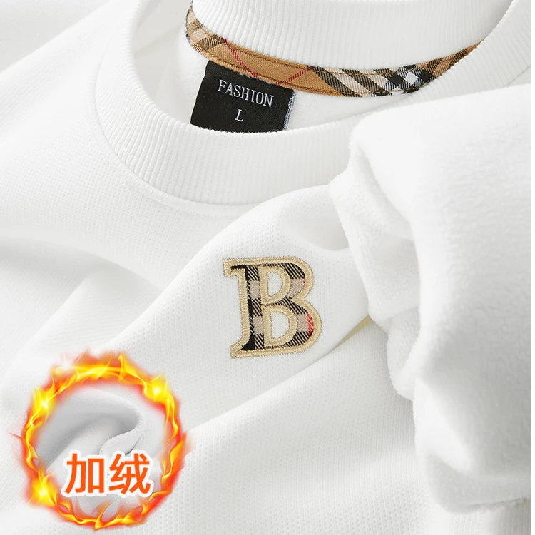 潮牌字母刺绣加绒加厚卫衣男2025秋冬装保暖圆领长袖套头上衣男装