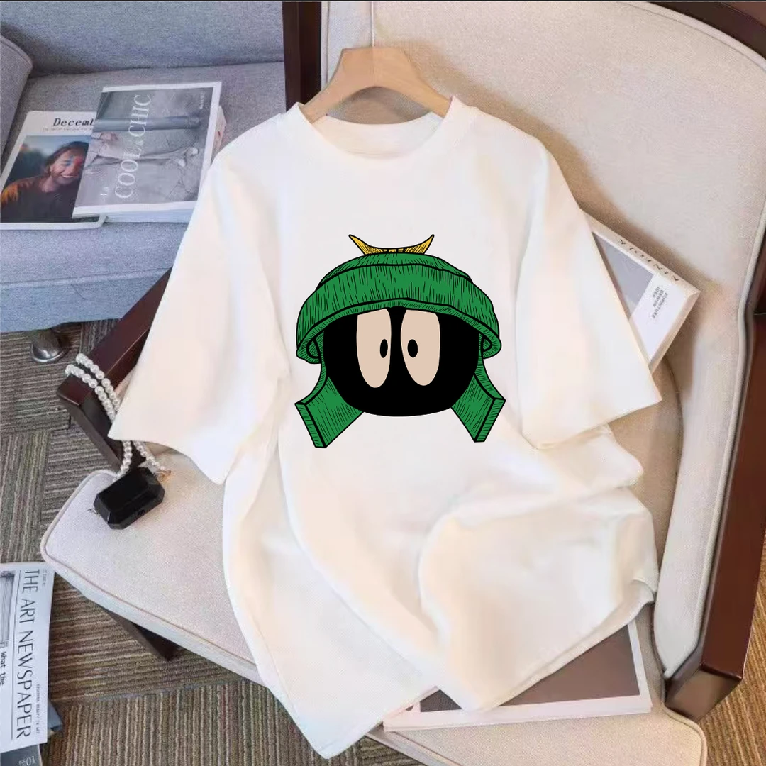 夏季时尚潮流春夏卡通圆领设计感纯棉短袖-史莱姆