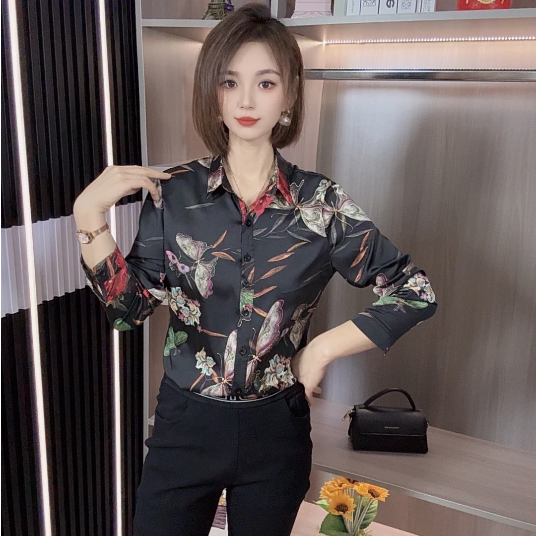 不起球方领常规衬衫韩版长袖气质小衫衬衣碎花设计感打底5204