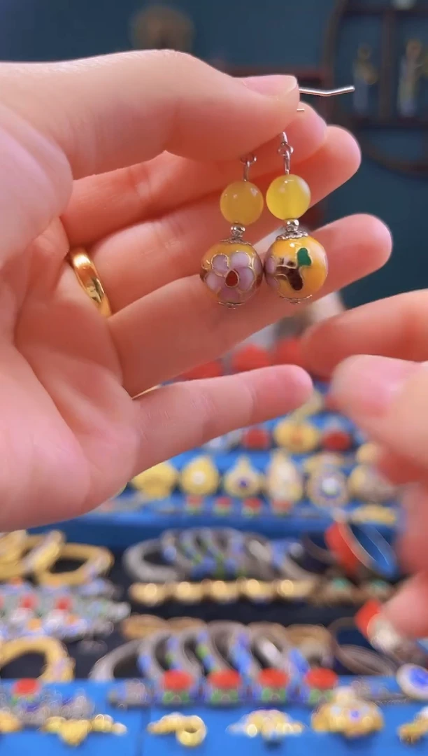 非遗景泰蓝耳环 帝王黄