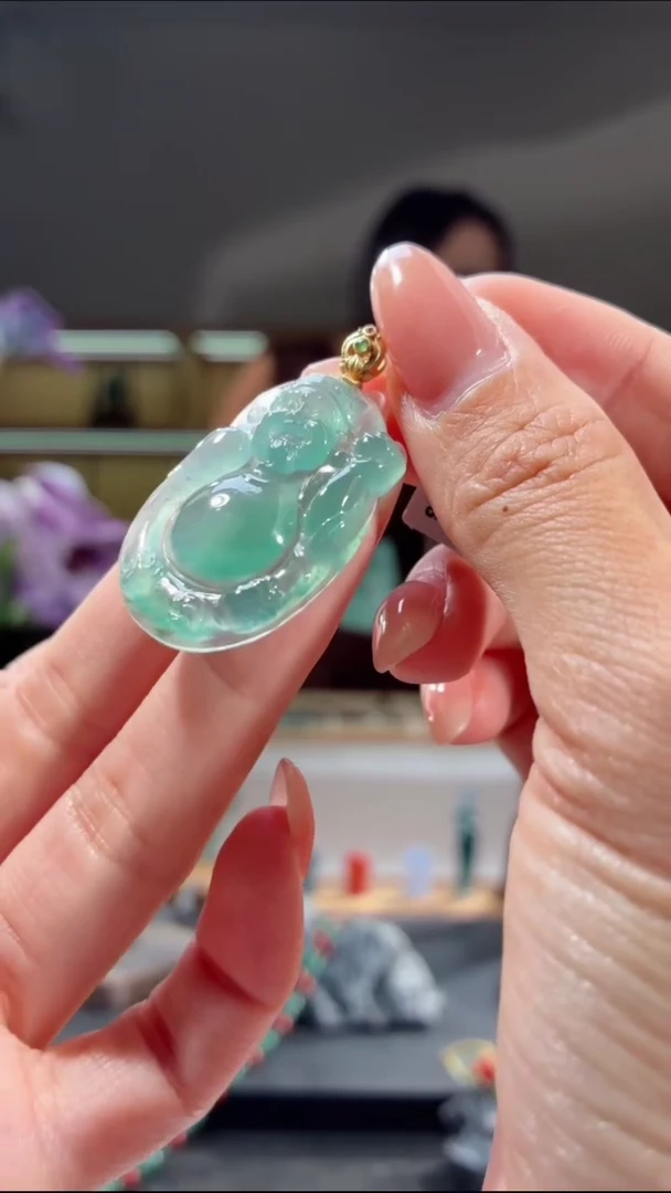 吊坠(不含链)18K金镶嵌翡翠财神