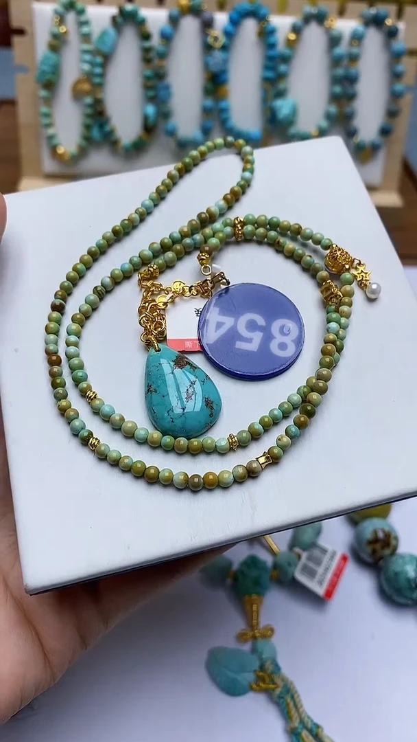 绿松石银S925镶嵌项链854