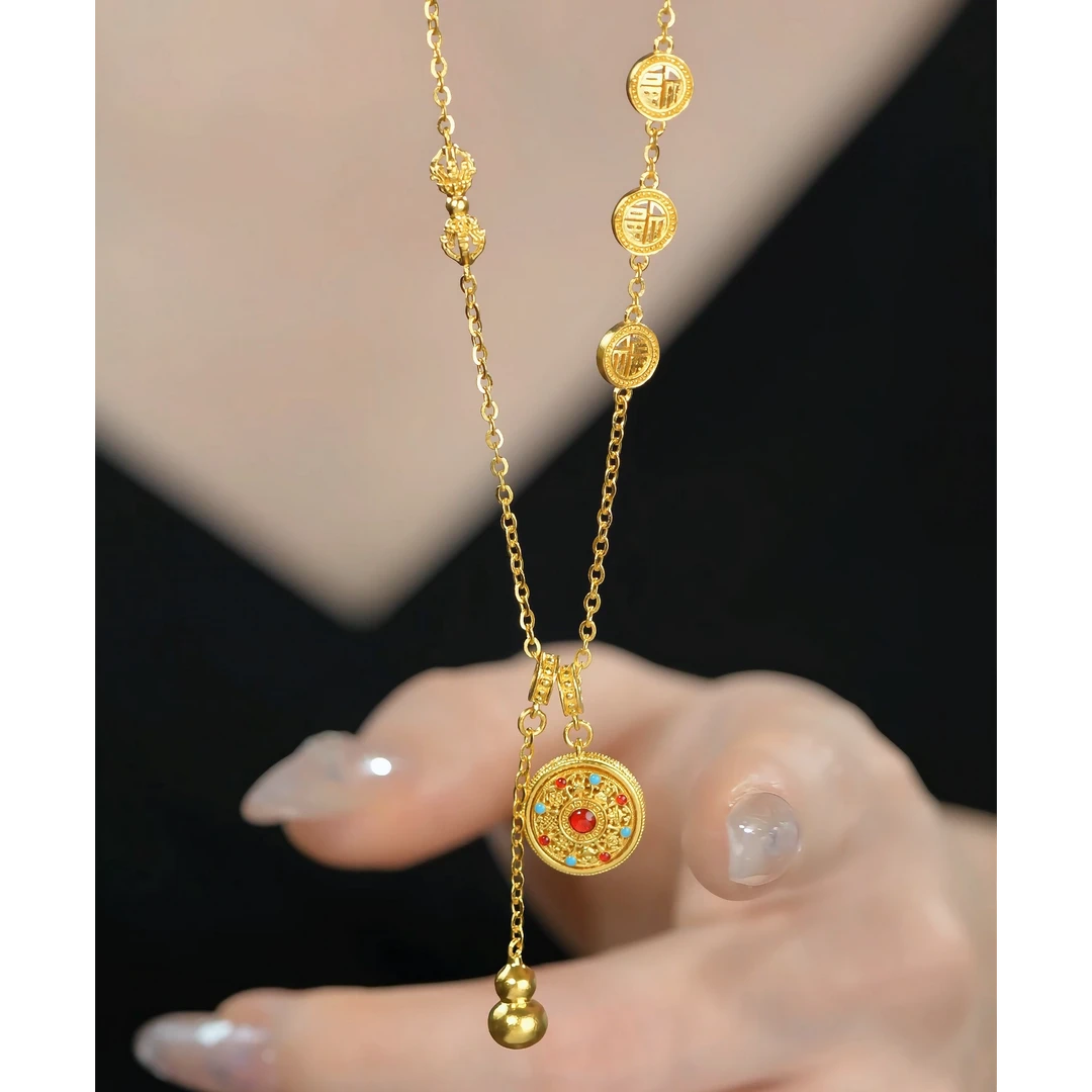 MEMORA/诗普琳灵转八宝罗盘古法金工艺花丝福牌镶葫芦垂坠添吉运