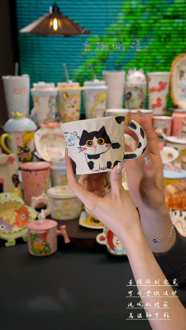 景德镇陶泥手捏卡通把手杯