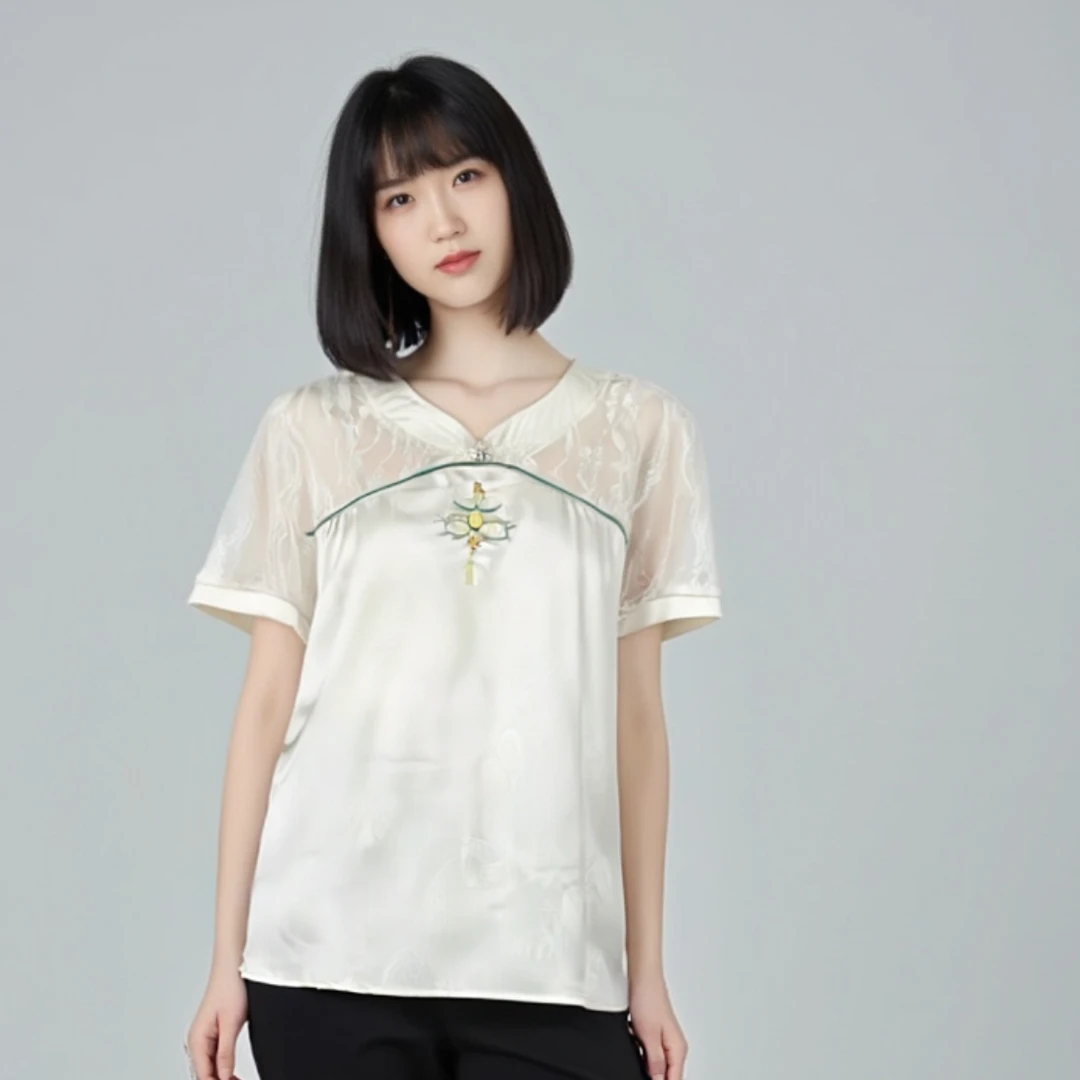 夏季短袖蕾丝拼接上衣A007