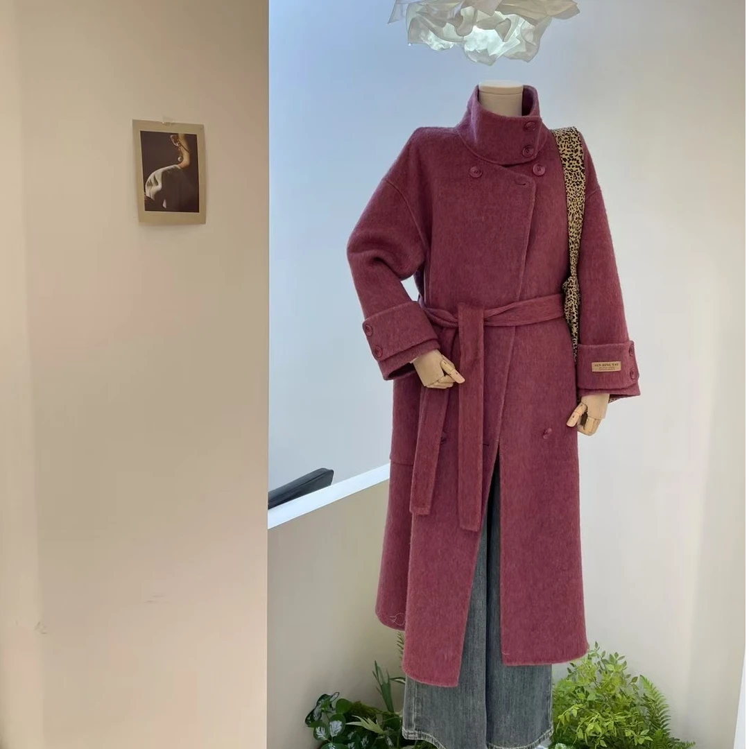 2025年新款大衣软黄金骆驼绒桑蚕丝秋冬羊毛大衣ins外套中长款