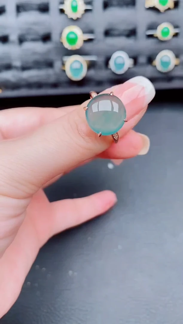 翡翠戒指银S925镶嵌天然a货翡翠136