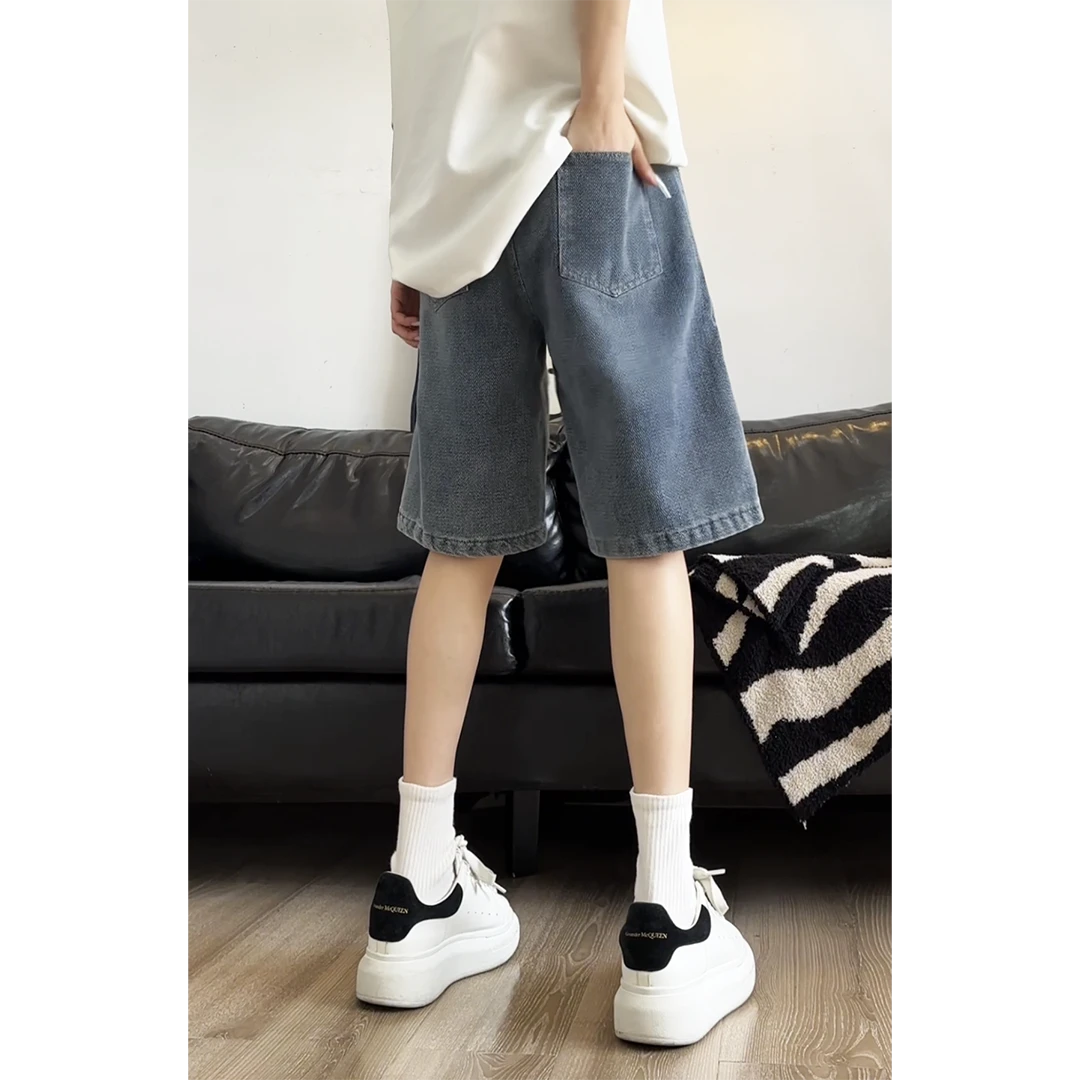 星空纹软牛仔美式复古水洗短裤男高级感宽松休闲百搭过膝五分裤夏