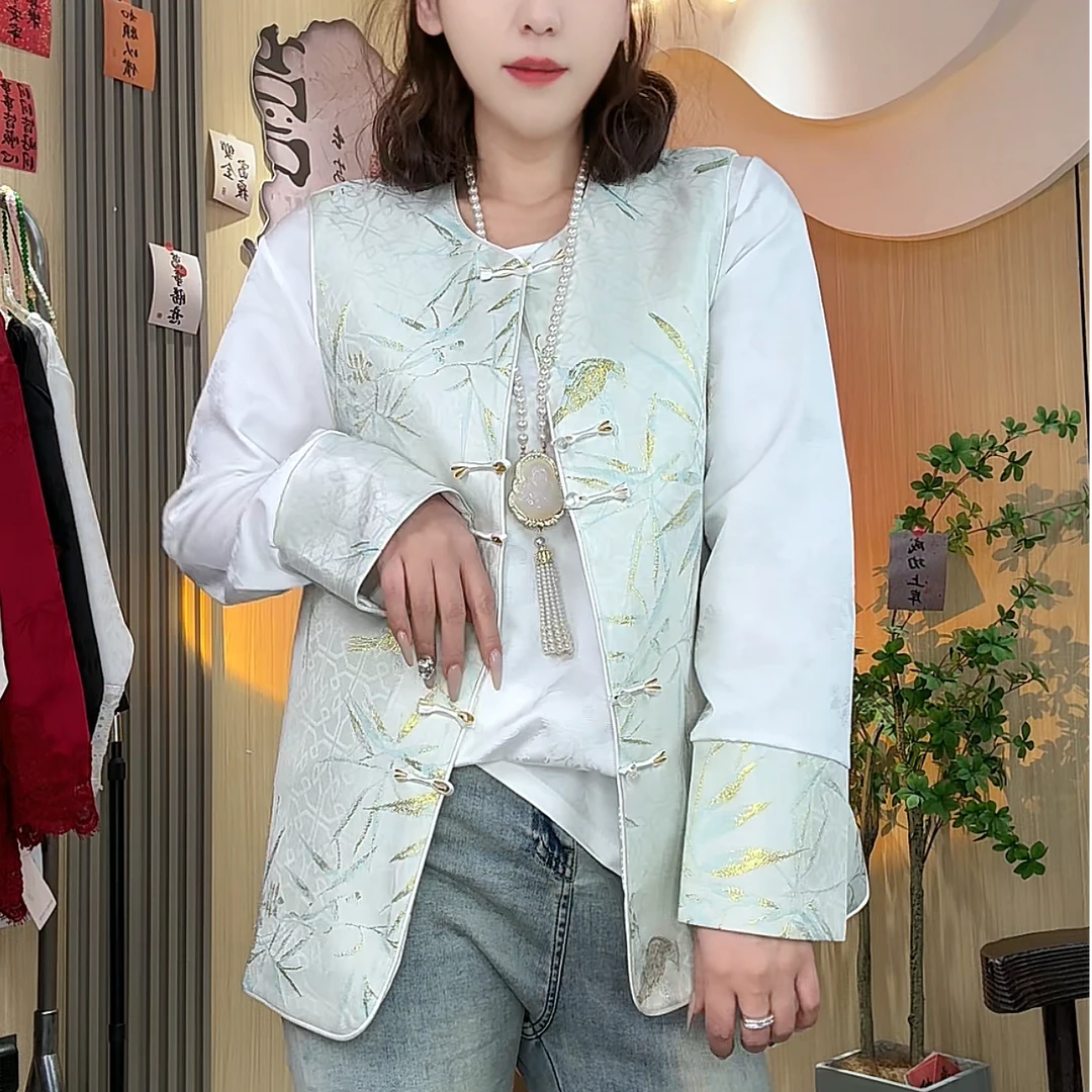 新中式国风春季新款国风重工提花复古马甲内搭两件套