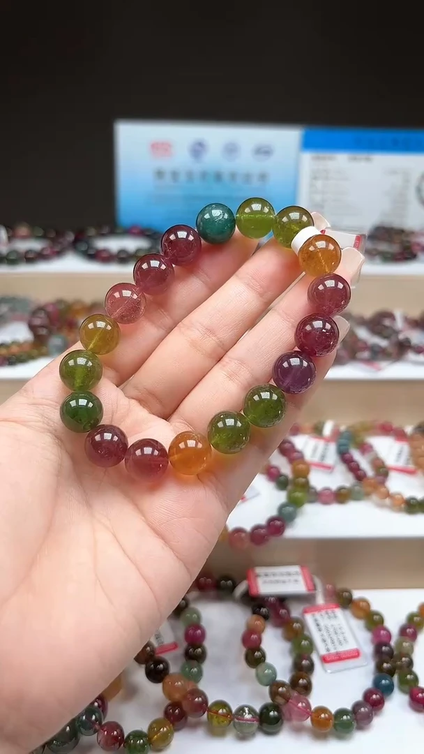 【闪购商品】碧玺手串未镶嵌11.2mm艳丽彩虹色玻璃体单圈手串