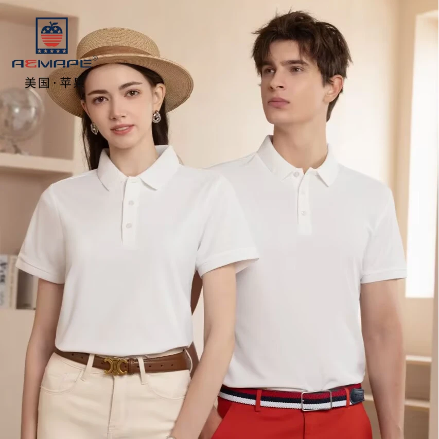 AEMAPE美国苹果/120支双面珠地网短袖polo衫免烫t恤黑色男女同款