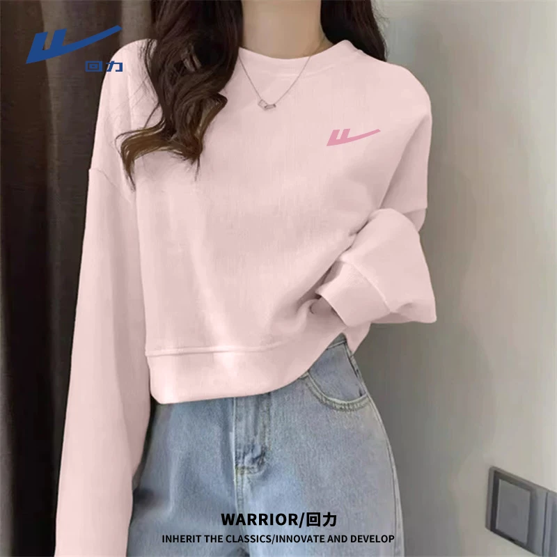 回力小个子卫衣2025年春秋新款女生韩系ins衣服粉色短款长袖上衣L