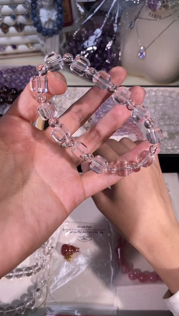 烟晶手串未镶嵌16白水方糖